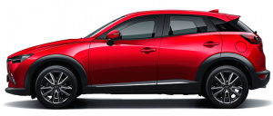 Červená Mazda CX-3 z profilu